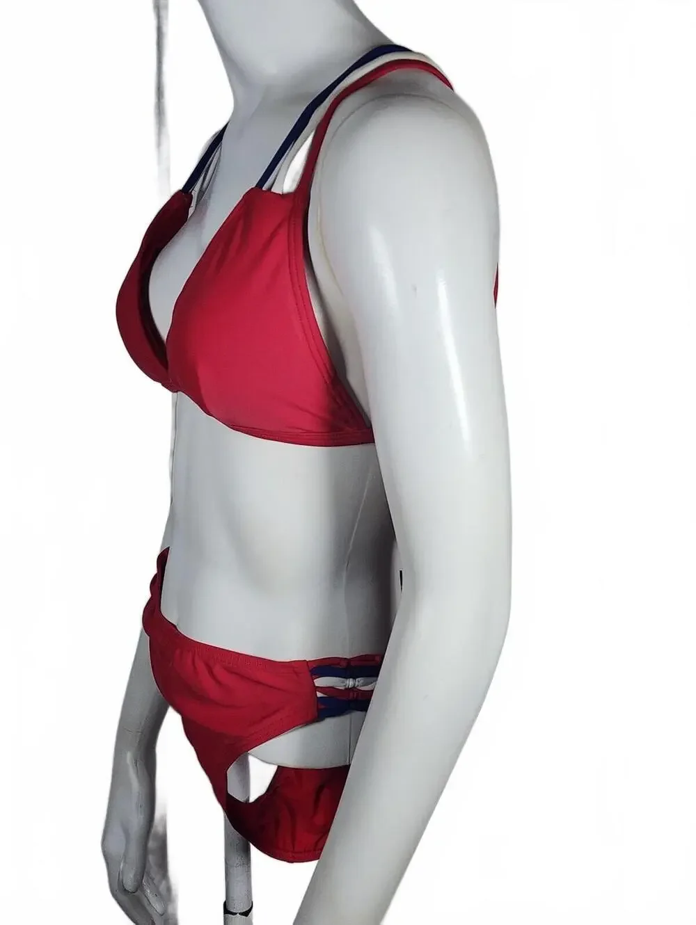 Adore Me Red Bikini Two-Piece Swimsuit with Patriotic Multicolor Straps, Size M